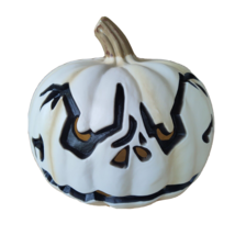 Vintage Halloween 9&quot; Light Up Blow Mold Scary Face White Pumpkin Jack O Lantern - £36.08 GBP