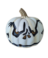 Vintage Halloween 9&quot; Light Up Blow Mold Scary Face White Pumpkin Jack O ... - £35.82 GBP
