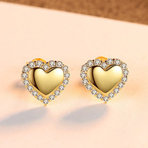 Love Heart Stud Earrings South Korea S925 Silver Earrings Glossy Heart-Shaped Di - £15.05 GBP