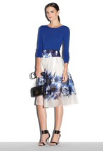 Milly Skirt Blue Silk Floral Mirage Organza Pleated A Line Skirt SZ 2 New - £61.10 GBP