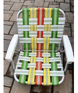 Vintage Aluminum Folding LAWN CHAIR Pool Beach Short Leg Chair W/ Plasti... - $39.40