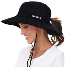 Women-Sun-Hat Safari-Sun-Protection Bucket - Beach-Outdoor Summer Hat Ponytail-W - £15.79 GBP