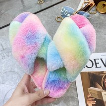Warm Fluffy Slippers Women Shoes Rainbow 36-37 - £11.98 GBP