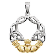 14K Two Tone Claddagh Pendant - £317.10 GBP