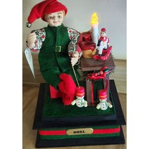 Vintage 1990 Christmas Songs Musical Workshop Elf With Lighted Candle Decor - £17.82 GBP