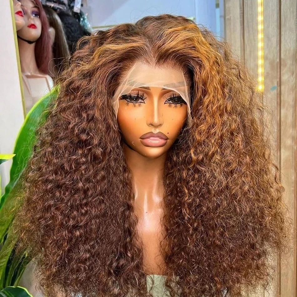 13x4 13x6 Hd Lace Water Deep Wave Frontal Wig Highlight Honey Brown Gluele - £71.26 GBP+