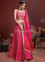 Beautiful Rich Pink Embroidered Traditional Wedding Lehenga Choli - £88.86 GBP