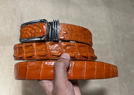 Size 42&quot; Genuine Orange Hornback Alligator Crocodile Skin Belt Width 1.3&quot; - $46.99