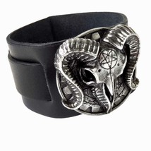 Alchemy Gothic Gears of Aiwass Leather Wrist Strap Bracelet Ram Skull Punk A102 - $47.95