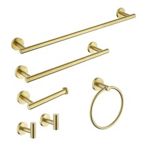 6-Pieces Brushed Gold Bathroom Hardware Set SUS304 Stainless Steel Round - £64.57 GBP