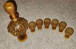 VTG MCM Amber Grape Cluster Wine Whiskey Decanter With 6 Shot Cordial Gl... - $134.99