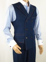 Men Denim Suit Royal Diamond 3 Piece vested Wide Leg Pleated Pants Den10 Blue image 6