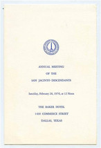 Annual Meeting of San Jacinto Descendants Baker Hotel Dallas Texas Febru... - £13.73 GBP