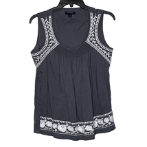 Banana Republic Tank Top Size Small Gray With White Embroidered Floral Trim - £15.85 GBP