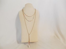 INC International Concepts Gold-Tone Bead &amp; Tassel Layered Y Necklace H149 - $15.35