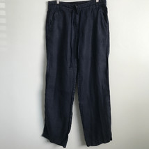 J Crew 6 Linen Pant Blue City Fit Straight Leg Drawstring Waist Casual S... - $34.49