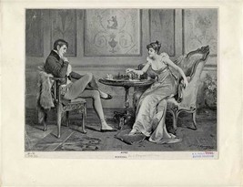 Winning by James Haynes William 1894 Woman &amp; Man Playing Chess  - $17.82