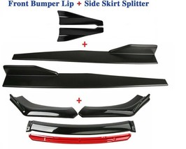 Universal Glossy Black 4Pcs Car Front Bumper Lip Spoiler + Side Skirt + Rear Lip - £71.11 GBP