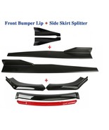 Universal Glossy Black 4Pcs Car Front Bumper Lip Spoiler + Side Skirt + ... - £70.77 GBP
