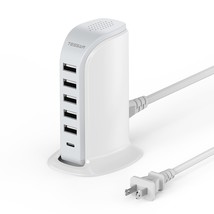 Usb Charging Station For Multiple Devices 40W, Desk Charger Tower With 6 Usb Por - £25.57 GBP