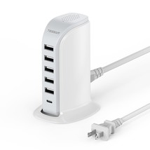 Usb Charging Station For Multiple Devices 40W, Desk Charger Tower With 6 Usb Por - £25.72 GBP