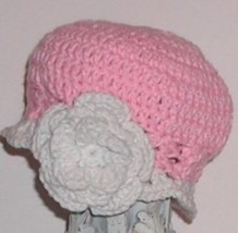 Pink And White Toddler Hat, Toddler Hats, Pink Toddler Hat With White Fl... - $14.00
