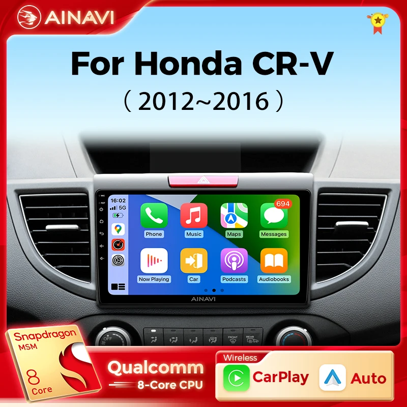 Ainavi Car Radio For Honda CRV CR-V 2012-2016 Carplay Android Auto Qualc... - $146.36+
