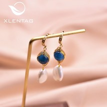 XlentAg Natural Blue Stone Fresh Water Baroque  Hook Drop Vintage Earring For En - £18.42 GBP