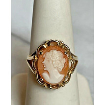 vVINTAGE 14k YELLOW GOLD CARVED SHELL CAMEO RING SIZE 6.75 SKY - $6,597.24 MXN