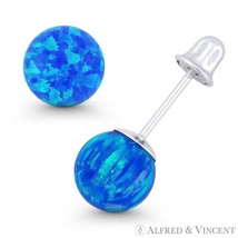 Fiery Pacific Blue Synthetic Opal Ball Screwback Stud Earrings in 14k White Gold - £35.22 GBP+