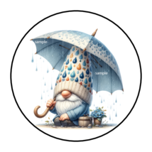 30 GNOME RAINY SPRING DAY ENVELOPE SEALS STICKERS LABELS TAGS 1.5&quot; ROUND - £6.28 GBP