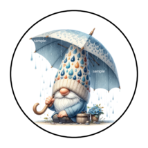 30 GNOME RAINY SPRING DAY ENVELOPE SEALS STICKERS LABELS TAGS 1.5&quot; ROUND - £6.36 GBP