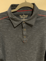 NAT NAST Polo Shirt-Blue/Red Accents Poly/Cotton S/S EUC Ret$98 Medium - £6.91 GBP