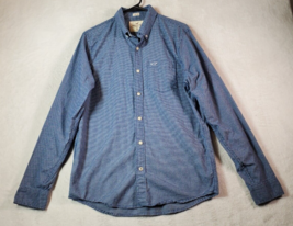 Hollister Shirt Men Medium Blue Gingham Cotton Stretch Pocket Collar Button Down - £11.98 GBP