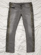 True Religion Jude Womens Leopard Print Gray Jeans Size 30 x 29 USA Made Y2K VTG - £31.54 GBP