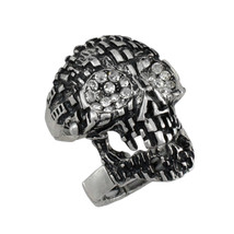 Zeckos Silvertone Skull Armor Ring with Rhinestone Eyes - £11.26 GBP
