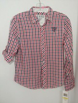 Guess Kids boy red black or blue white plaid long roll sleeve button shi... - $19.79