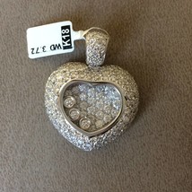 Sparkling 18k White Gold Heart Floating Pendant | 3.72ct Natural White Diamonds - $9,489.15