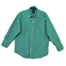 Gap Kids Boys Size 6-7 Small Green &amp; White Striped Long Sleeve Button Down Shirt - £7.81 GBP