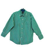 Gap Kids Boys Size 6-7 Small Green &amp; White Striped Long Sleeve Button Do... - £7.85 GBP