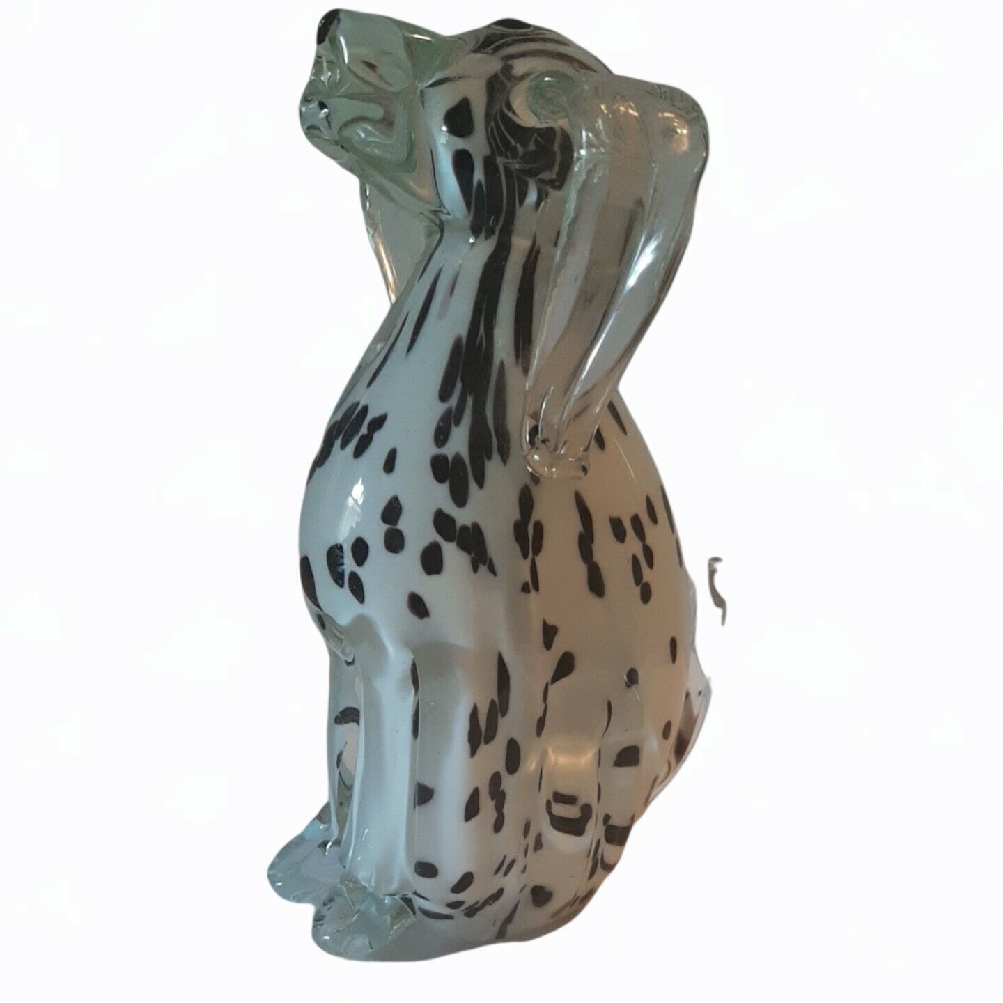 Primary image for Art Glass Dalmatian Dog Puppy Black Figurine Statue White Clear Heavy