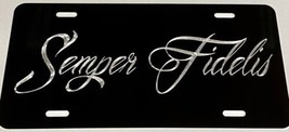 Diamond Etched Semper Fidelis Fi Car Tag Black Aluminum Metal License Plate - £17.54 GBP