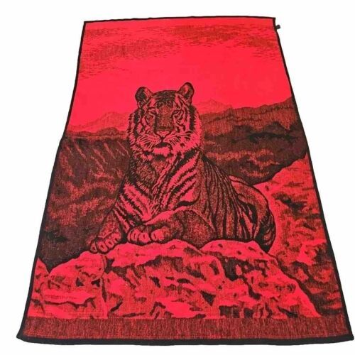 Primary image for San Marcos Blanket Tiger Red Black 83 X 57 Plush Reversible Genuine Vtg