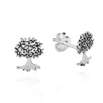 Mini Summer Tree Of Life Family Nature Sterling Silver Stud Earrings - £10.16 GBP