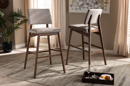 Latina Light Gray Fabric Upholstered and Walnut-Bar Stool Set of 2 - $281.00