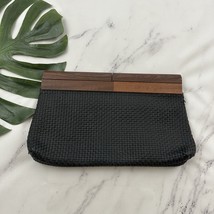 Maurizio Taiuti Wood Frame Clutch Purse Bag Black Woven Made in Italy Fo... - $542.31 MXN