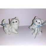 Vintage Set of Kitsch White Blue Eyed Persian Kittens Kitty Cats 3&quot; Porc... - £9.51 GBP