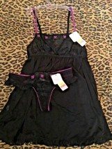 Affinitas G. Grace Babydoll chemise w/ matching thong  panty black/viole... - $23.36