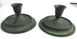 Vtg Heavy BRASS Candlestick Holder 3.5&quot;x2.5&quot; with Heavy Patina-1 Pair Box 4 - £7.10 GBP