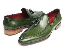 Paul Parkman Mens Shoes Loafer Green Tassel Hand-Painted Handmade 083-GREEN - £314.64 GBP